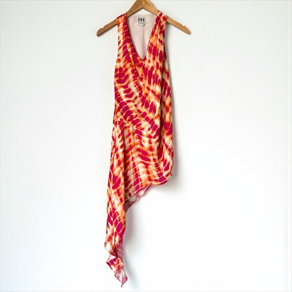 Haute Hippie Cowl Neck Asymmetrical Silk Blouse Tunic Pink Orange Tie Dye Boho - Picture 2 of 15